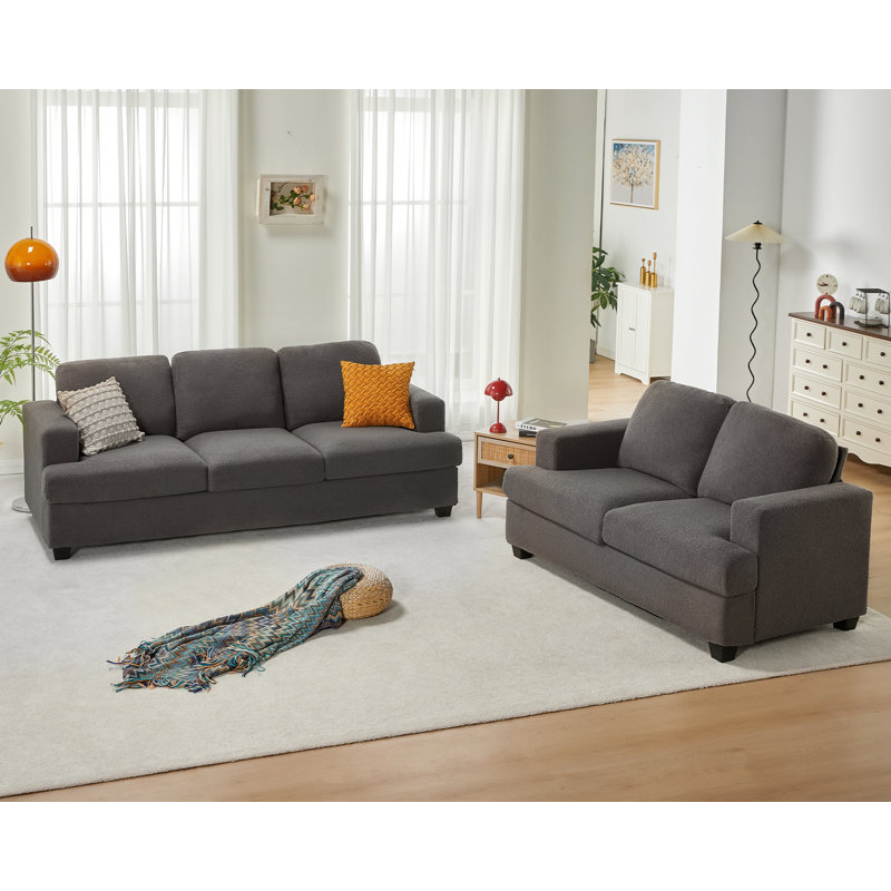 Latitude Run 2 Piece Set Modern Sofa Couch Comfy Sofa With Extra Deep Seats Couch For Living Room Apartment Lounge Grey Boucle Wayfair